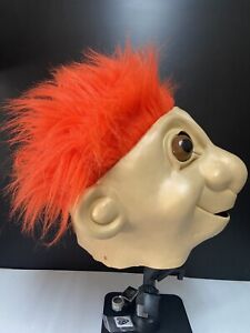 Vintage 1980’s Troll Doll Halloween Mask Orange Hair FUN Relic 12 X 15 Big Head