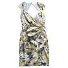 Maggie London Grey and yellow abstract mini dress with ruffle - 10 / medium