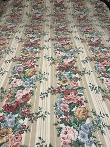 Vintage Dan River Floral Rose Stripe Queen Flat Sheet Percale Shabby Chic EUC
