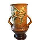 Vintage Roseville Freesia Jardiniere Brown 123-9 Double Handled Pottery Vase