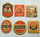 Vintage Lot of 6 Beer Coasters - Heineken - Becks - Bulmers Woodpecker Cider