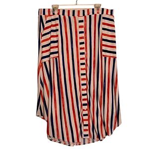 Lane Bryant Skirt Womens  Floral 18/20 Plus Red White Blue Stripe Button Pockets