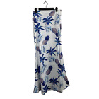 Women's Satin Tropic Blue and White Pencil Long Skirt Large