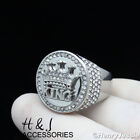 MEN Stainless Steel BLING CZ Crown King Silver 22mm Round Ring Size 7-13*AR134