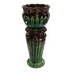 Weller Blended Majolica 1900s Art Pottery Brown Green Jardiniere Pedestal