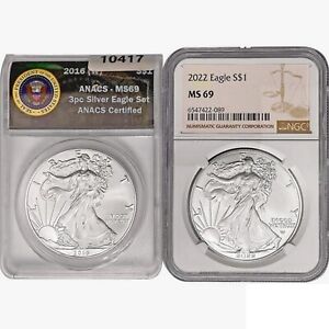 New Listing2016 & 2022 Silver Eagle Coin NGC,ANACS MS69 2016-2022