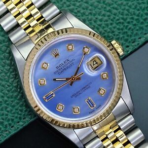 ROLEX MENS DATEJUST 16233 18K YELLOW GOLD & STAINLESS STEEL BLUE DIAL 36MM WATCH