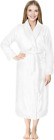Bathrobe Women Fleece Shawl Collar Plush Long Robe, White, Small