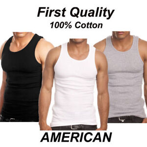 New 3 Piece Mix Pack Men's Plain Ribbed Tank Top A-Shirt Undershirt 100%Cotton