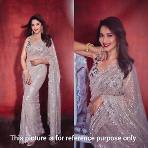 Indian New Bollywood Designer Party Wear Sequins Saree Women Fancy Sari Blouse