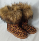 Boots Women size 9 US Faux Fur Trim and Animal Print Winter Snow Pull On Warm