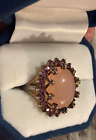 Vintage Rose Quartz Ring & Pink Sapphires 925 Sterling Silver Ring Sz 6