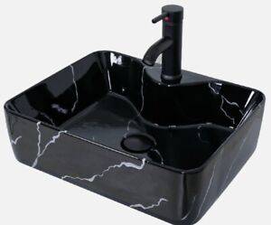 ELECWISH Bathroom Vessel Sink Black Ceramic Counter Top Basin Bowl w/ Faucet