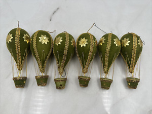 Vintage MCM Push Pin Christmas Ornament Green VELVET Hot Air Balloon Gold - 6