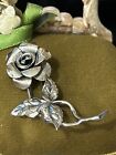 Vintage Signed BEAU Sterling Silver Rose Flower Brooch Pin
