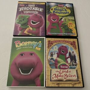 Lot of 4 Barney Kids Land Make Believe Great Adventure Huggable Bugs Animals DVD
