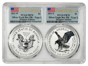 2021 Designer Silver Eagles Reverse Proof 2 Coin Set - PCGS PR70 Dual Holder