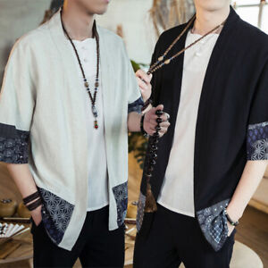 Men Japanese Kimono Cardigan Streetwear Yukata Samurai Coat Yukata Cardigan Tops