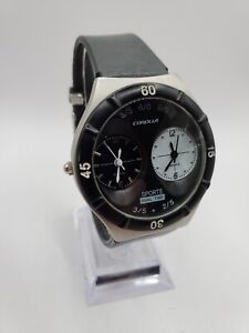 Corolla Men's Quartz Watch Sports Dual Time 38mm Round Silver Tone Silicone