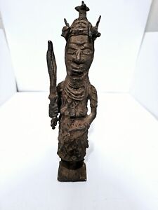 New ListingVintage Benin Bronze Brass Tribal Warrior Sculpture Nigerian African Soldier
