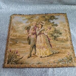 Vintage Antique French Tapestry  Countryside Romance Scene 10