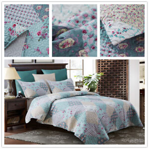3 Piece Queen King Size Quilt Bedspread Set 2 Matching Pillow Shams Bedding Set