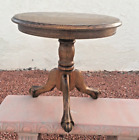 Solid Oak Pedestal End Accent Table Vtg Antique Carved Feet Skirted Furniture