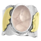 Two Tone - Rose Quartz - Madagascar 925 Sterling Silver Ring s.8 Jewelry R-1542