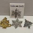 Vintage Christmas Tree Jewelry Lot of 2 Pin Brooches+2 Snow Flake Pins! 🔥