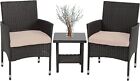 3PCS Outdoor Wicker Bistro Rattan Chair Conversation Sets with Coffee Table