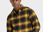Goodfellow Mens Midweight Flannel Shirt S Black Gold Yellow Plaid Button Pocket