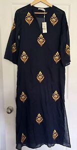 Tory Burch Embroidered Cotton Voile Caftan Navy Size Small NWT
