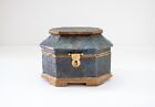 Vintage Octagonal Wood Box with Gold Buckle and Embossed Design