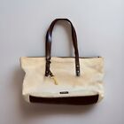 FOSSIL Purse Market Tote Bag Canvas leather Satchel Brown Tan