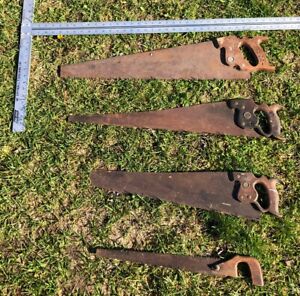 Lot of 4 Vintage Hand Saws 1 E. C. Atkins 2 Disston 1 Unbranded