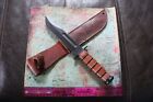 New ListingKA-BAR Olean NY USA US ARMY Stacked Leather Fixed Blade Sheath Knife