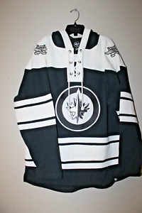 New NHL Winnipeg Jets old time jersey style mid weight cotton hoodie men's L