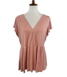 TORRID Womens Super Soft Knit Top Babydoll Light Pink Short Sleeve V-Neck Size 1