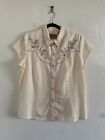 Scully Size XL Floral Embroidered Breast Cancer Ribbon Western Pearl Snap Shirt