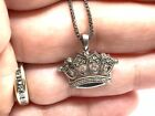 JWBR 925 Sterling Silver Diamonds Royal Crown Pendant 18” Chain Necklace
