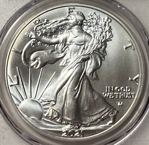 MS70 2021 American Silver Eagle Type 2 First Strike PCGS Flag Label