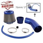 76mm Blue Car Cold Air Intake Filter Induction Kit Pipe Power Flow Hose System