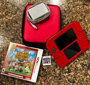 Nintendo 2DS Handheld Red Console Animal Crossing New Leaf + Pokémon Ultra Moon