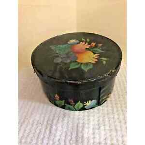 Primitive ROUND WOODEN Stenciled PANTRY BOX Old Paint FOLK ART Wood