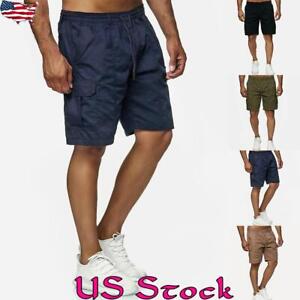 Men Drawstring Cargo Jogger Workwear Capri Pants Summer Sports Pockets Shorts