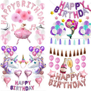Pretty Happy Birthday Decorations Set Theme Party Supplies Banner Balloons Girls