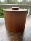 Vintage Round Wood Handcrafted Trinket Box Holder Lidded Top Stained