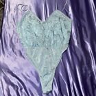 vintage 80s teddy Blue satin high cut lingerie negligee romper Size Large