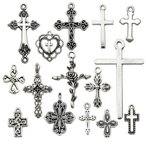 10/15pcs Cross Antique Silver Charms Pendants for Jewelry Making Earrings