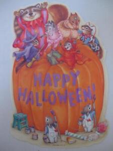 Vintage Hallmark Halloween DieCut Decoration Pumpkin Mice Raccoon Squirrel Lori